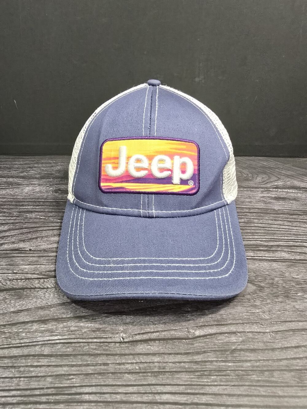 Jeep JEDCo Trucker Hat Mesh Snapback Cap Blue Purple Sunset Patch Graphic OSFM